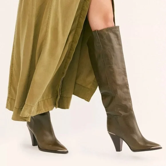 Free People Stevie Cowboy boots in Olive/Coffee Leather Size 39 - Picture 3 of 17